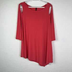 IC by Connie K Hot Pink Blouse Size L Asymmetrical Hem lagenlook, art to wear